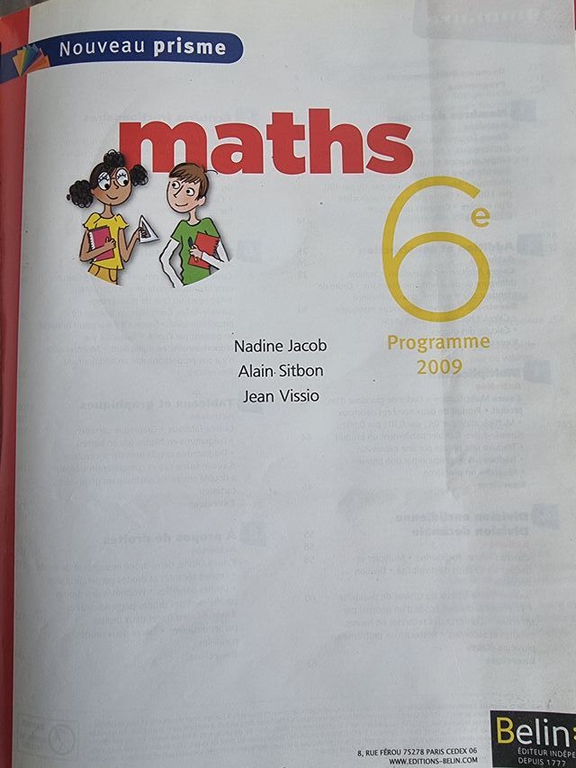 Maths 6e Nouveau prisme Programme 2009