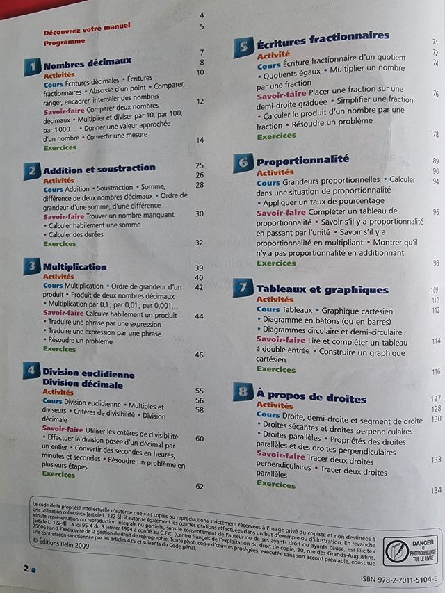 Maths 6e Nouveau prisme Programme 2009