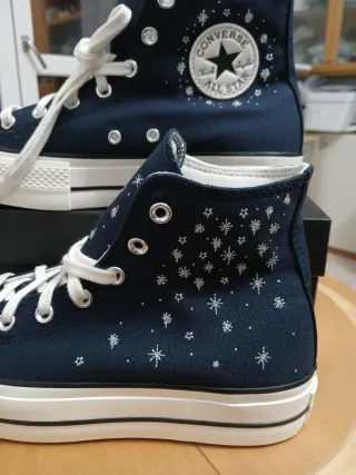 Converse ricamate blu/bianche taglia 41