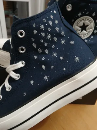 Converse ricamate blu/bianche taglia 41