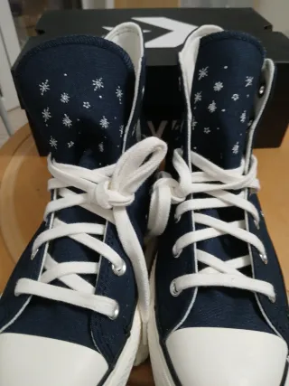 Converse ricamate blu/bianche taglia 41
