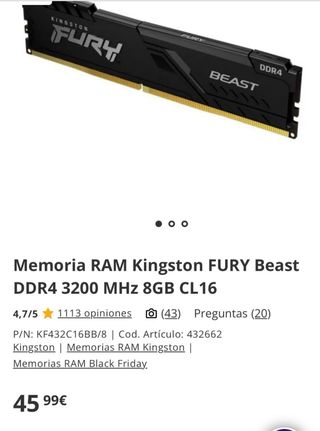 Kingston Fury Beast 8GB DDR4 3200MHz