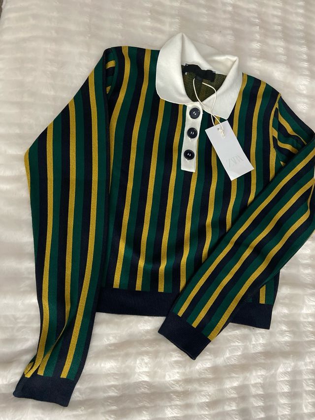 Jersey Polo Zara Rayas Verde Amarillo