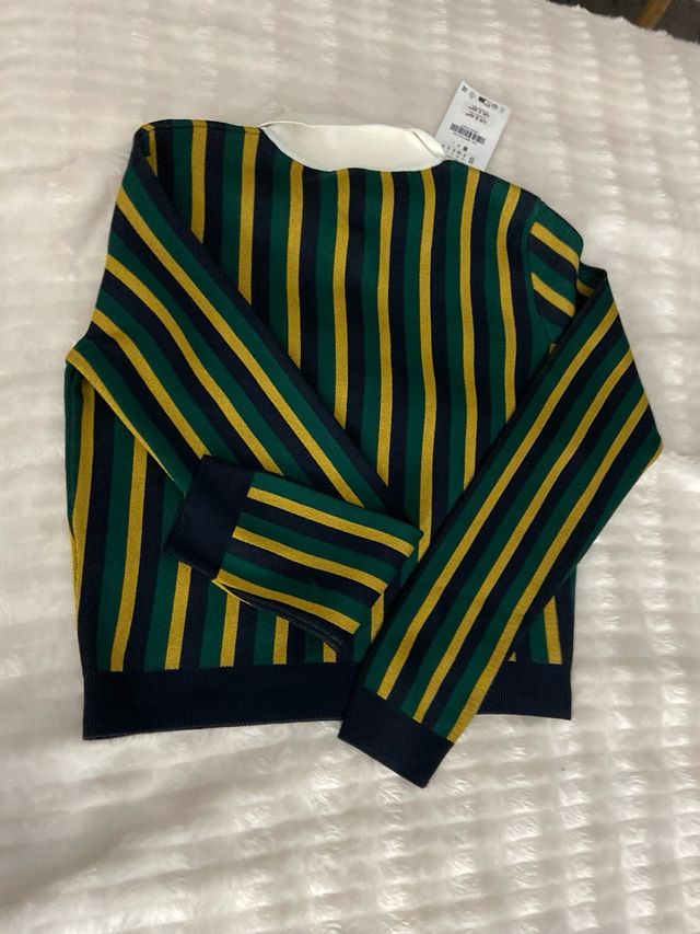 Jersey Polo Zara Rayas Verde Amarillo