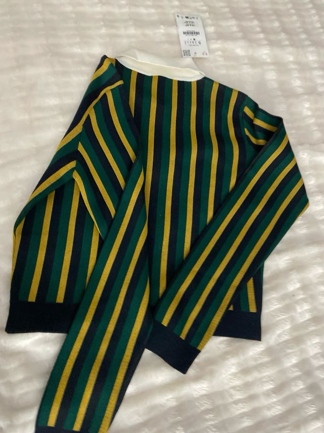 Jersey Polo Zara Rayas Verde Amarillo