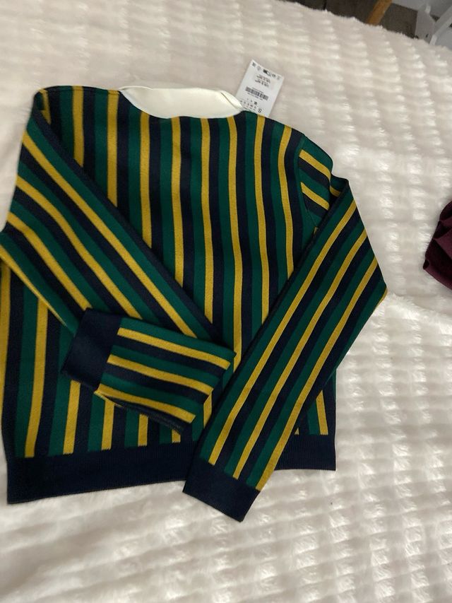Jersey Polo Zara Rayas Verde Amarillo