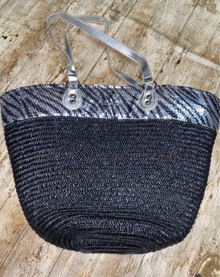 Borsa paglia nera con paillettes
