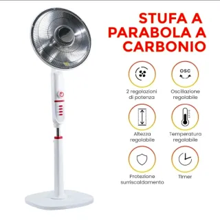 Stufa Elettrica Parabola 39cm Carbonio 450W e 900W