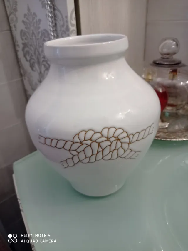 Vaso Ceramica Sarda Bianco con Corda in terracotta