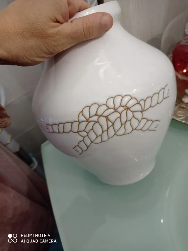 Vaso Ceramica Sarda Bianco con Corda in terracotta