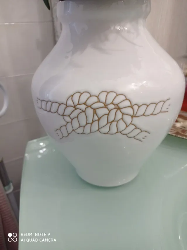 Vaso Ceramica Sarda Bianco con Corda in terracotta