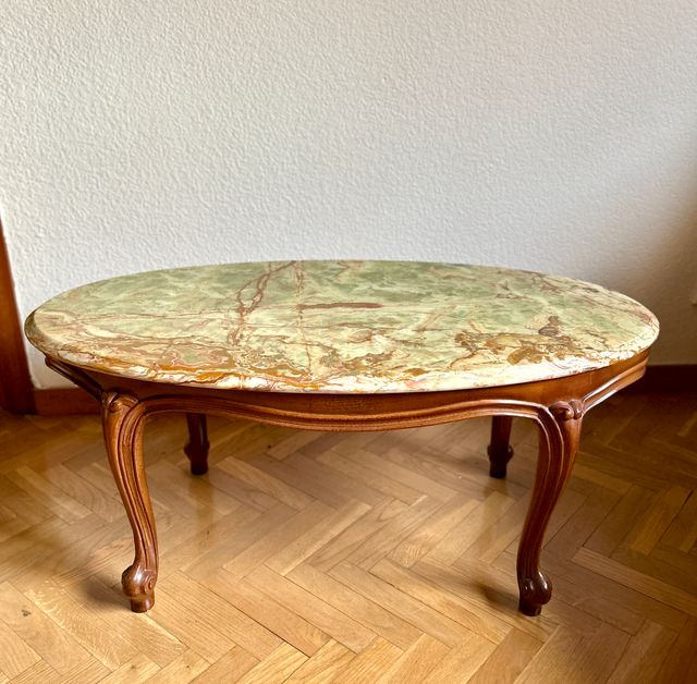 Mesa Centro Luis XV Madera Tapa Mármol Verde