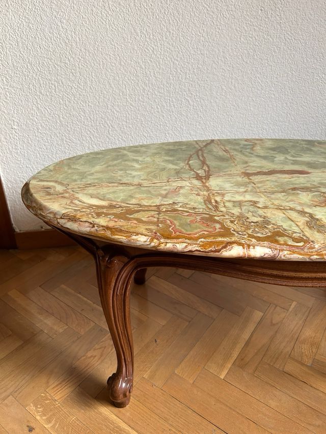 Mesa Centro Luis XV Madera Tapa Mármol Verde