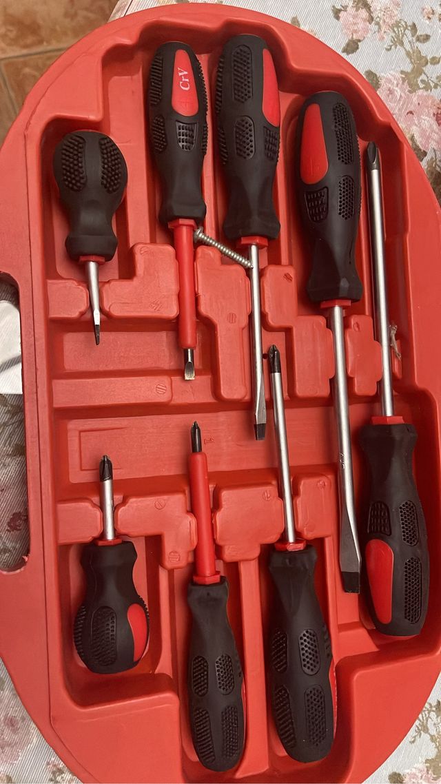 Caja de herramientas con destornilladores