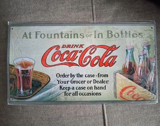 Cartel Chapa Coca-Cola At Fountains or In Bottles