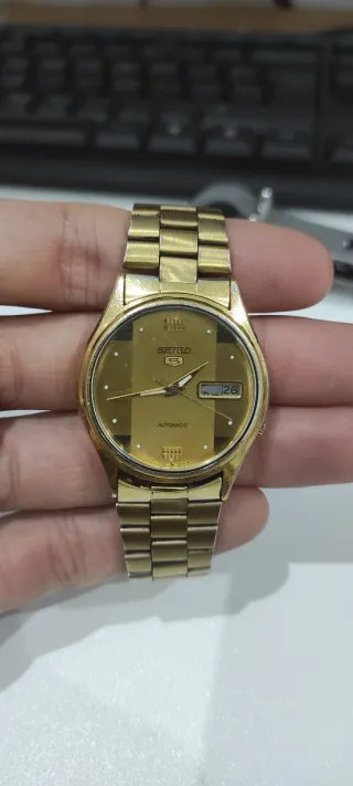 Seiko 5 automático vintage reloj Bañado en oro dor