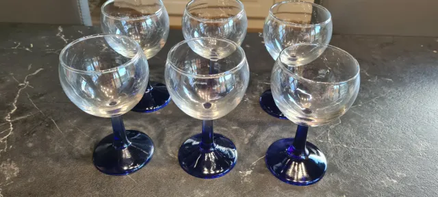 Set 6 Calici Vintage Vetro Blu Trasparente