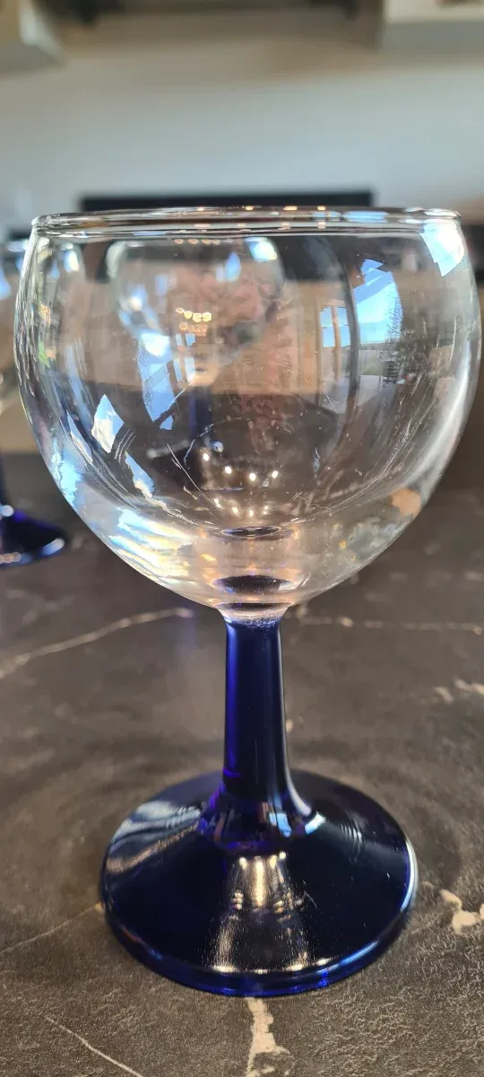 Set 6 Calici Vintage Vetro Blu Trasparente