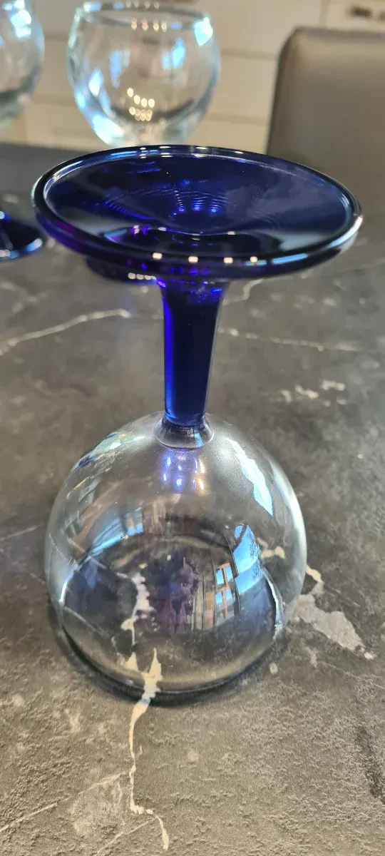 Set 6 Calici Vintage Vetro Blu Trasparente