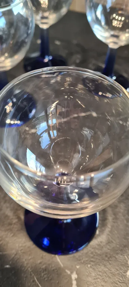 Set 6 Calici Vintage Vetro Blu Trasparente