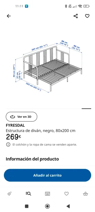 Diván cama metálico + colchón