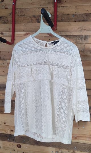 Blusa H&M Encaje Blanca Talla S