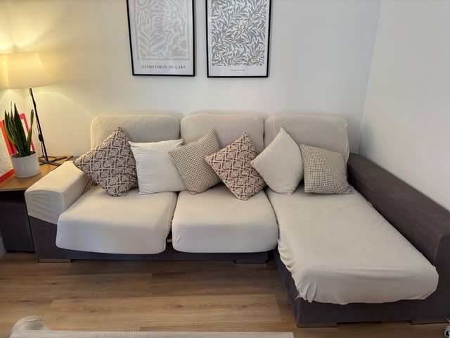 Sofá Chaiselongue Gris y Beige