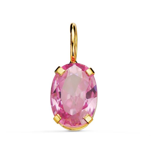 Colgante Oro Amarillo 18k Piedra Rosa Oval 7x5mm