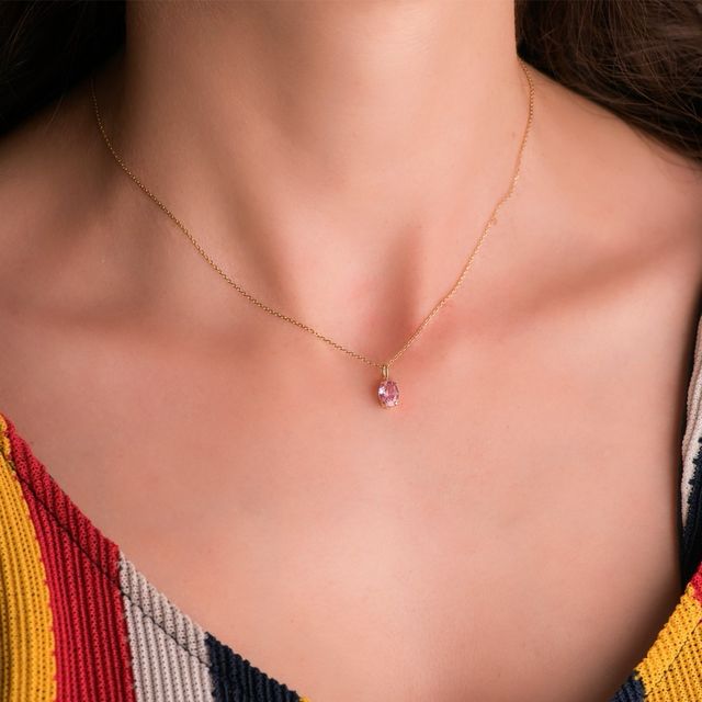 Colgante Oro Amarillo 18k Piedra Rosa Oval 7x5mm