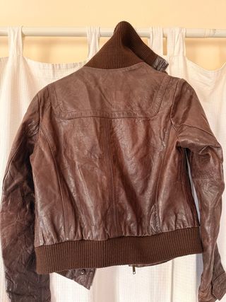 Chaqueta de cuero sintético mujer marrón