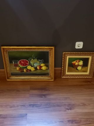 Set di 2 quadri ad olio con cornice in legno