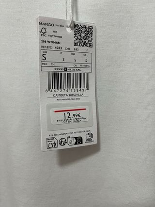 Camiseta básica Mango blanca talla S es amplia