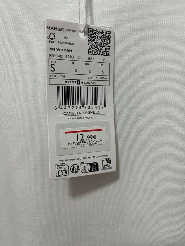 Camiseta básica Mango blanca talla S es amplia