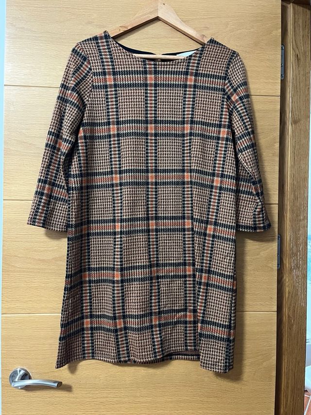 Vestido cuadros Sfera marrón y naranja