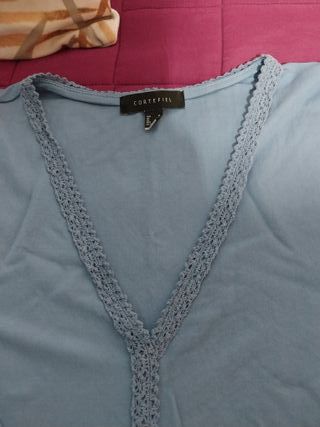 Blusa azul manga larga Cortefiel