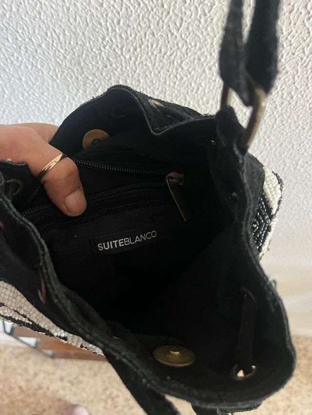 Bolso bombonera abalorios y ante