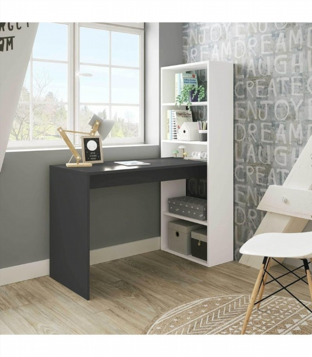 Escritorio Estantería. Blanco-Gris Antracita