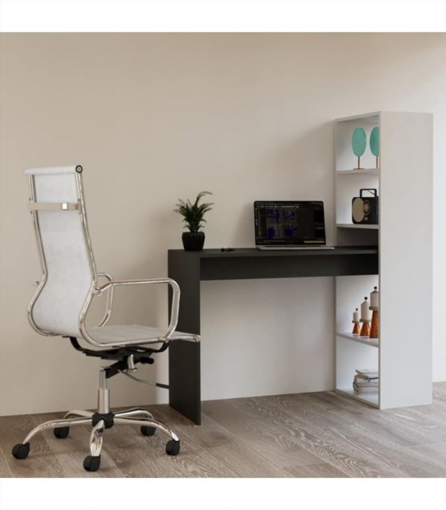 Escritorio Estantería. Blanco-Gris Antracita