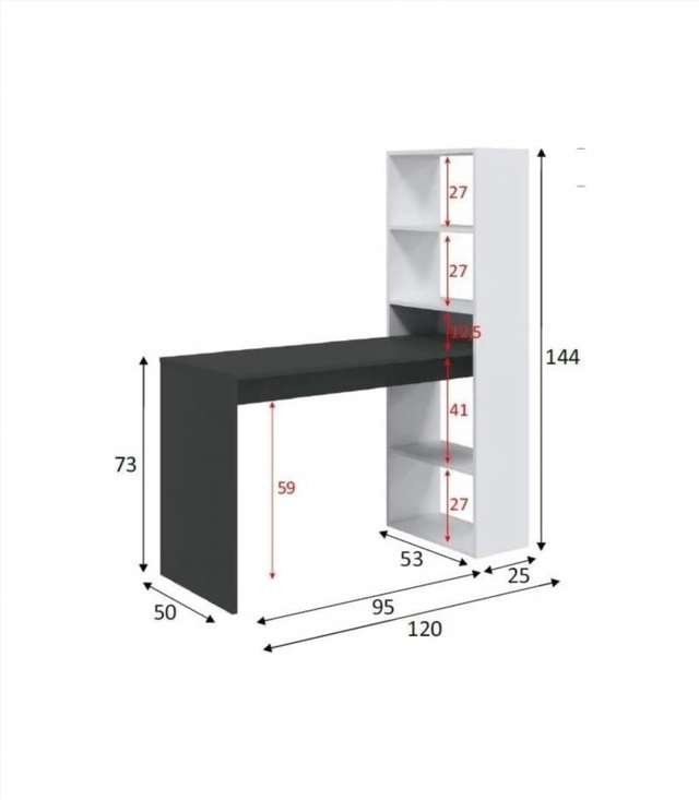 Escritorio Estantería. Blanco-Gris Antracita