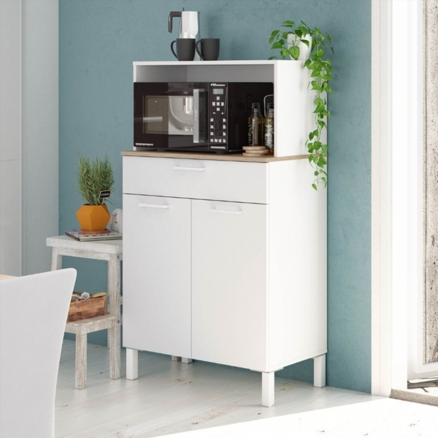 Mueble Auxiliar De Cocina. Blanco Artik/Roble Can