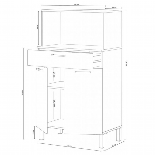 Mueble Auxiliar De Cocina. Blanco Artik/Roble Can