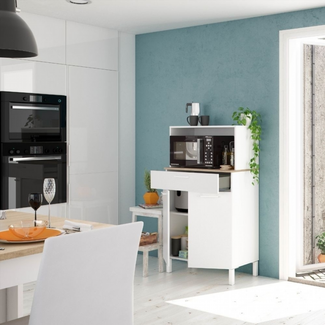 Mueble Auxiliar De Cocina. Blanco Artik/Roble Can