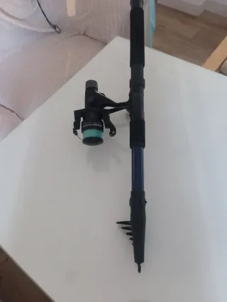 Caña de pescar con carrete y funda