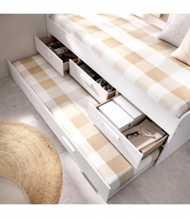 Cama Nido Doble Con 3 Cajones. Blanco