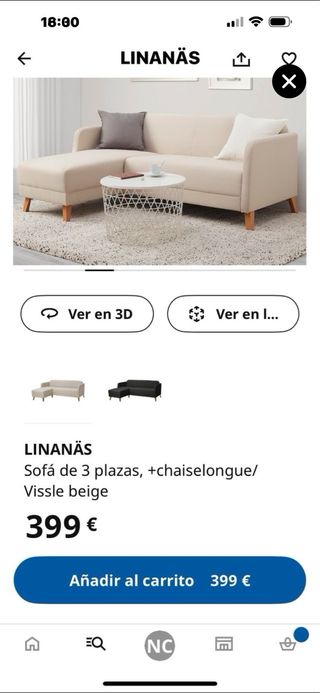 Sofá 3 plazas + chaiselongue beige