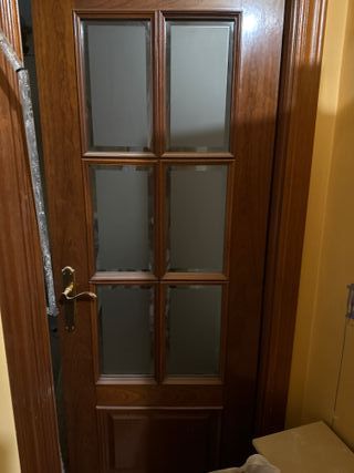 Puerta de madera con cristales. Puertas ciegas