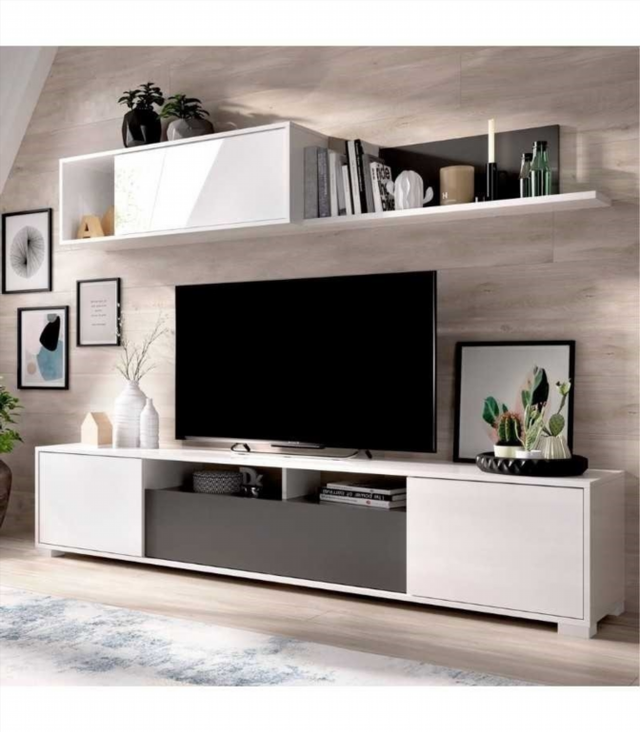 Mueble de Salón Tv. Blanco Brillo y Grafito