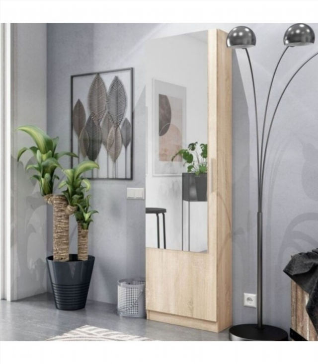 Zapatero 1 Puerta Espejo. Roble Canadian