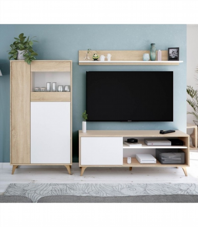 Vitrina 3 Puertas. Roble Canadian/Blanco Artik