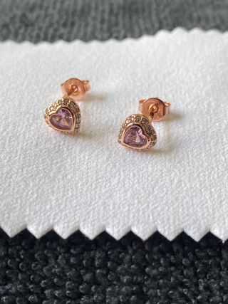 Pendientes Corazón Rosa Plata 925 Oro Rosa